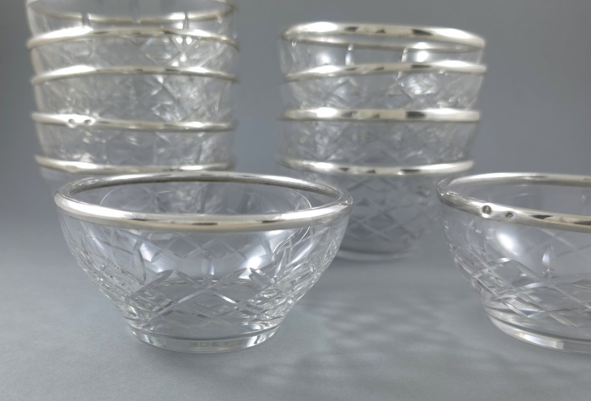 11 coupelles en cristal et argent massif-photo-3