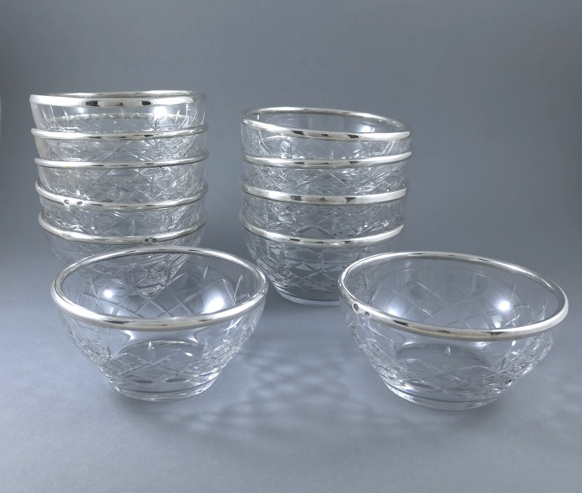 11 coupelles en cristal et argent massif