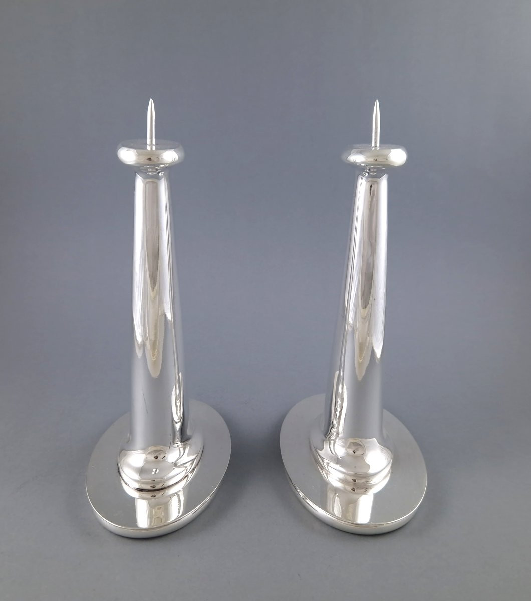 Paire de bougeoirs en argent massif-photo-3