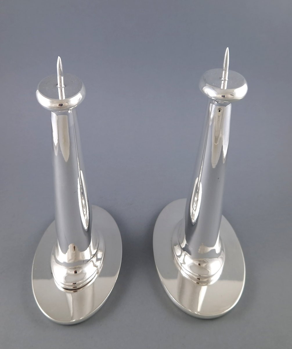 Paire de bougeoirs en argent massif-photo-4