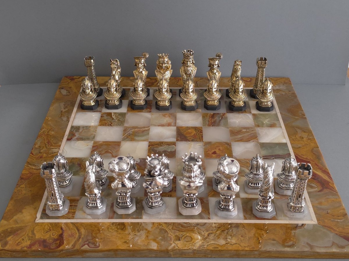 Chess Set In Sterling Silver, Gilt And Onyx-photo-2