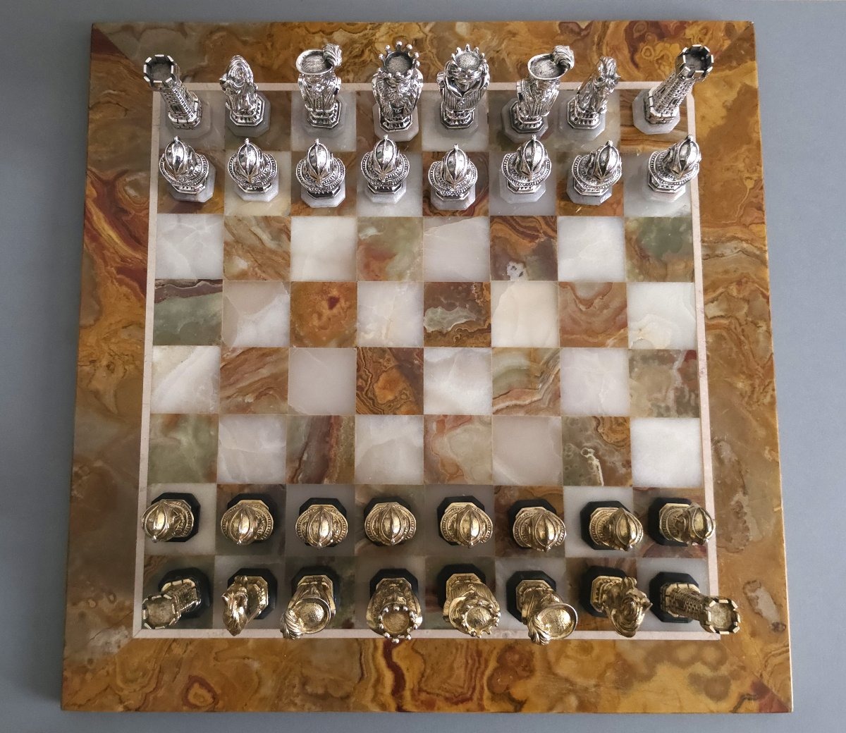 Chess Set In Sterling Silver, Gilt And Onyx-photo-3