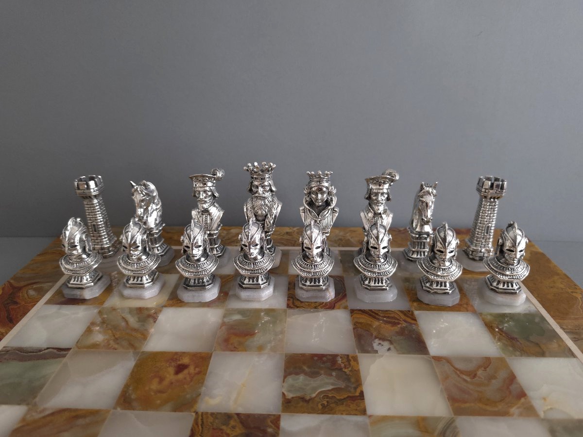 Chess Set In Sterling Silver, Gilt And Onyx-photo-4