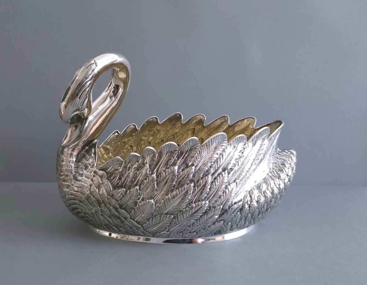 Centre de table en argent massif et vermeil cygne