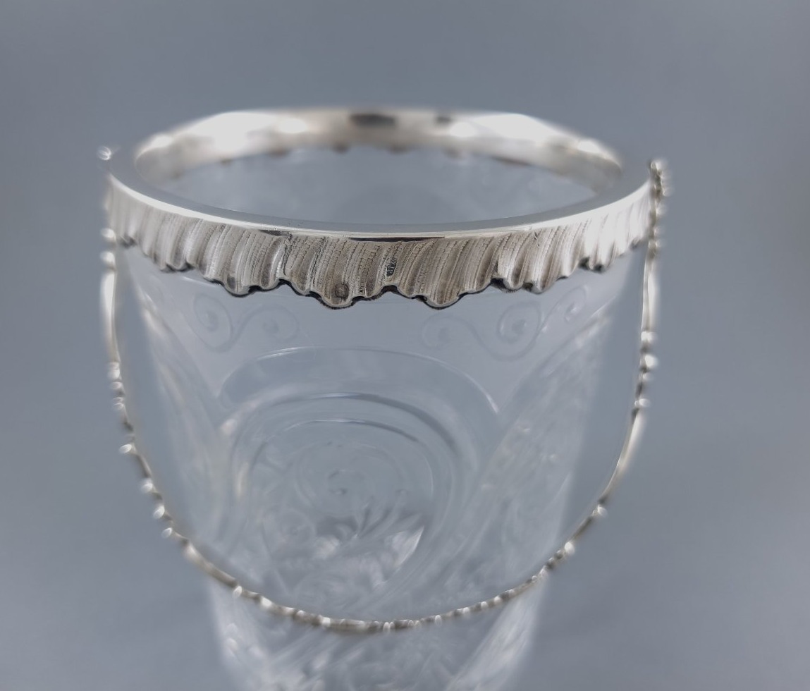 Seau à glaçons en cristal et argent massif-photo-4