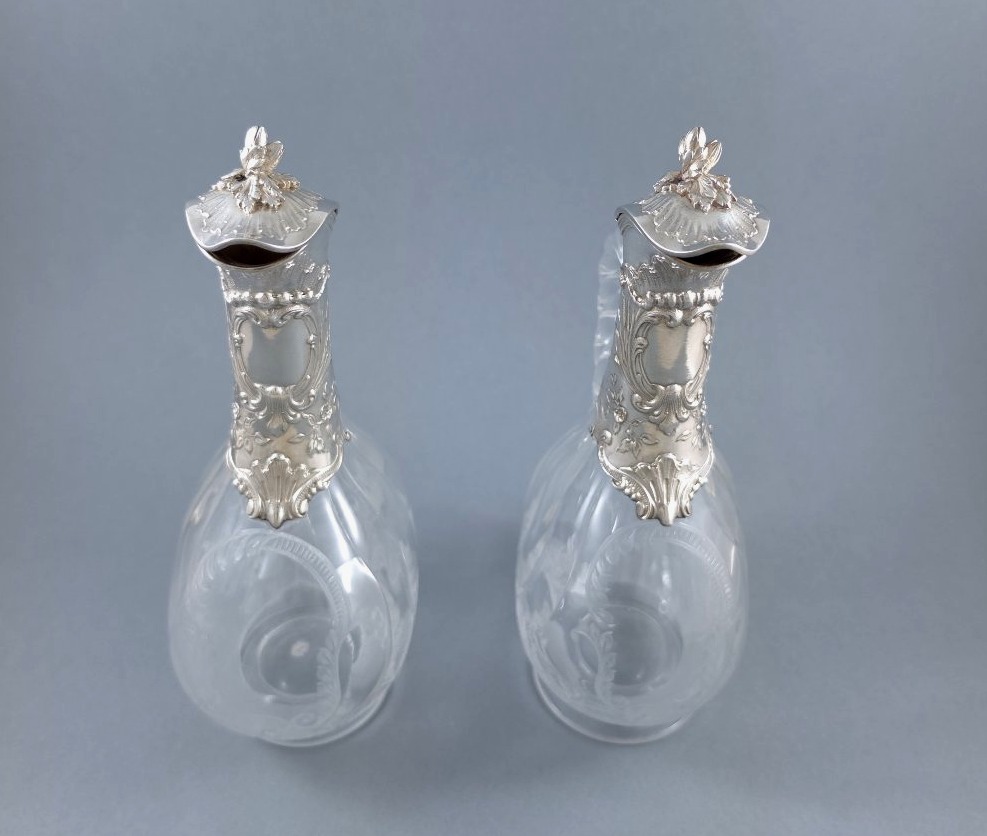 Pair Of Small Crystal And Sterling Silver Pitchers-photo-3