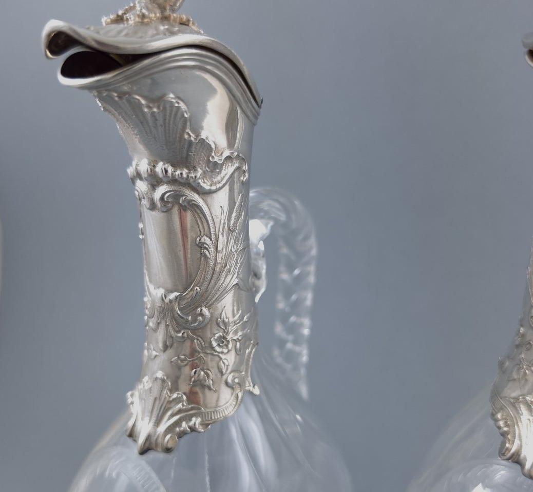 Pair Of Small Crystal And Sterling Silver Pitchers-photo-6