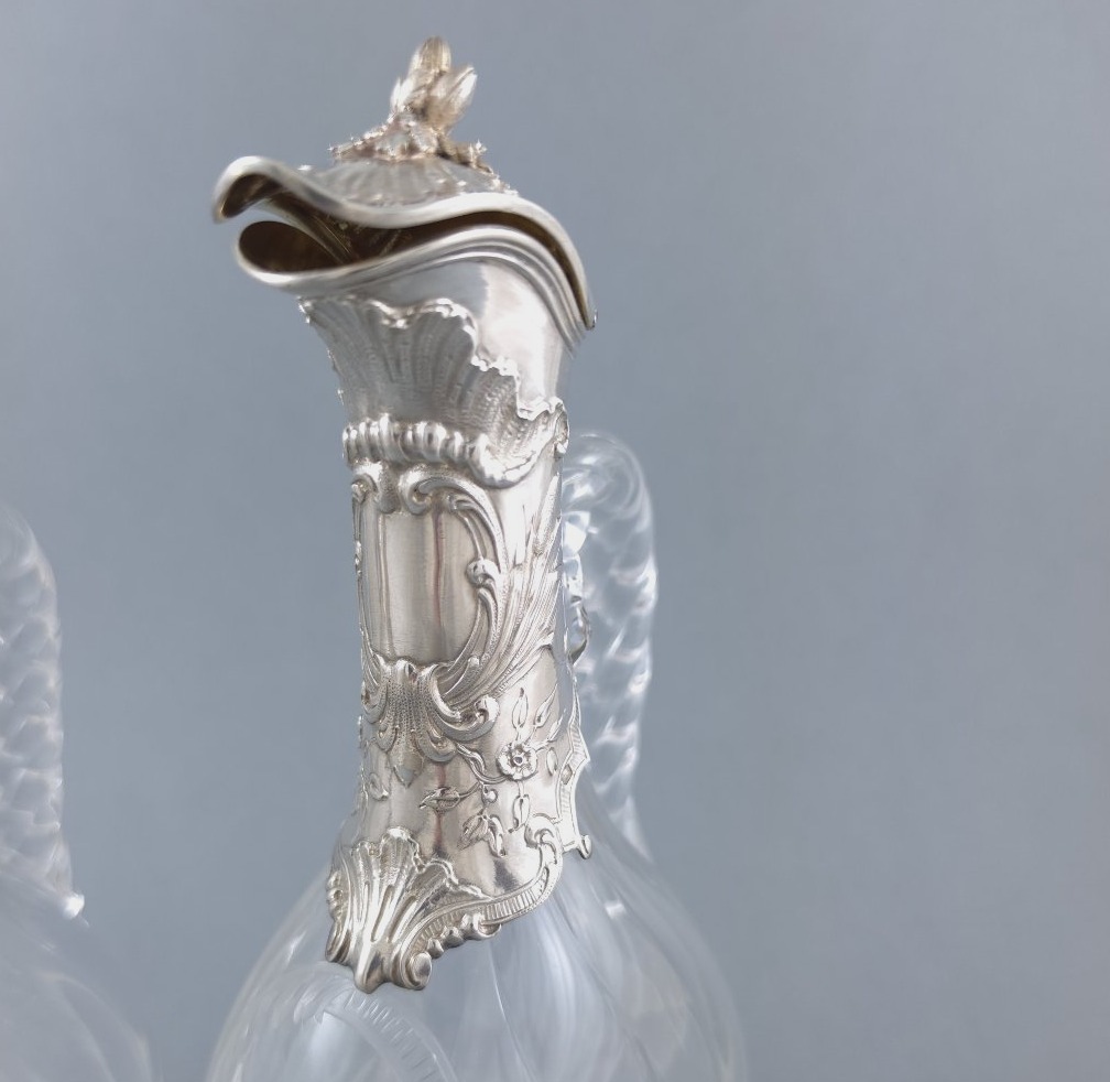 Pair Of Small Crystal And Sterling Silver Pitchers-photo-7