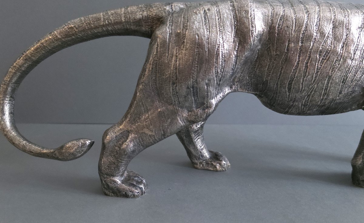 Sculpture tigre en argent massif-photo-2