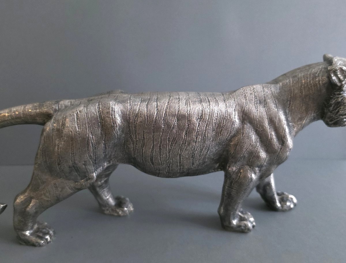 Sculpture tigre en argent massif-photo-3