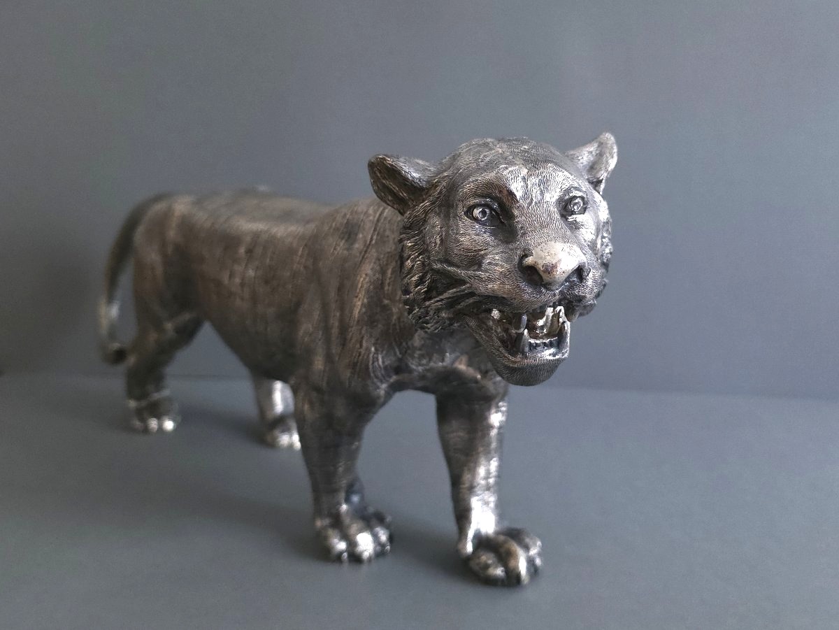 Sculpture tigre en argent massif-photo-4