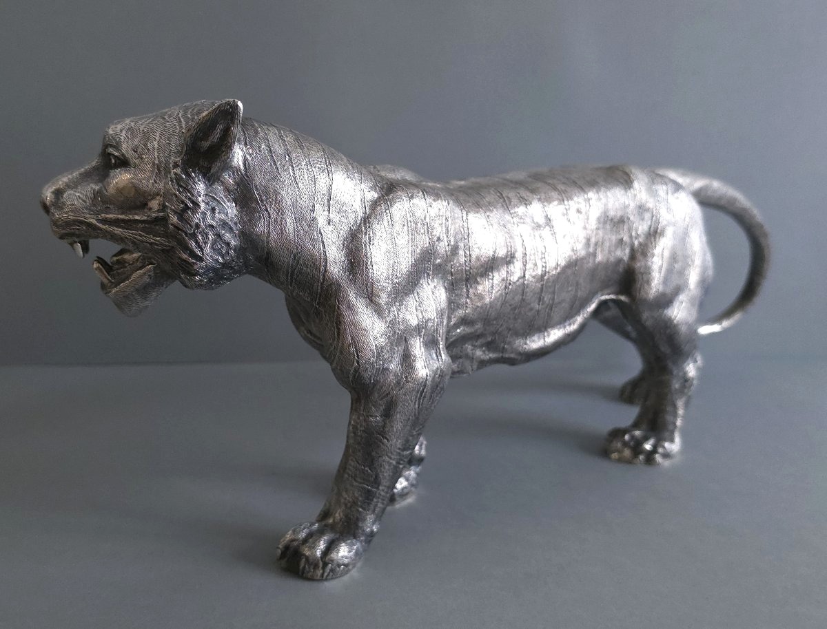 Sculpture tigre en argent massif-photo-3