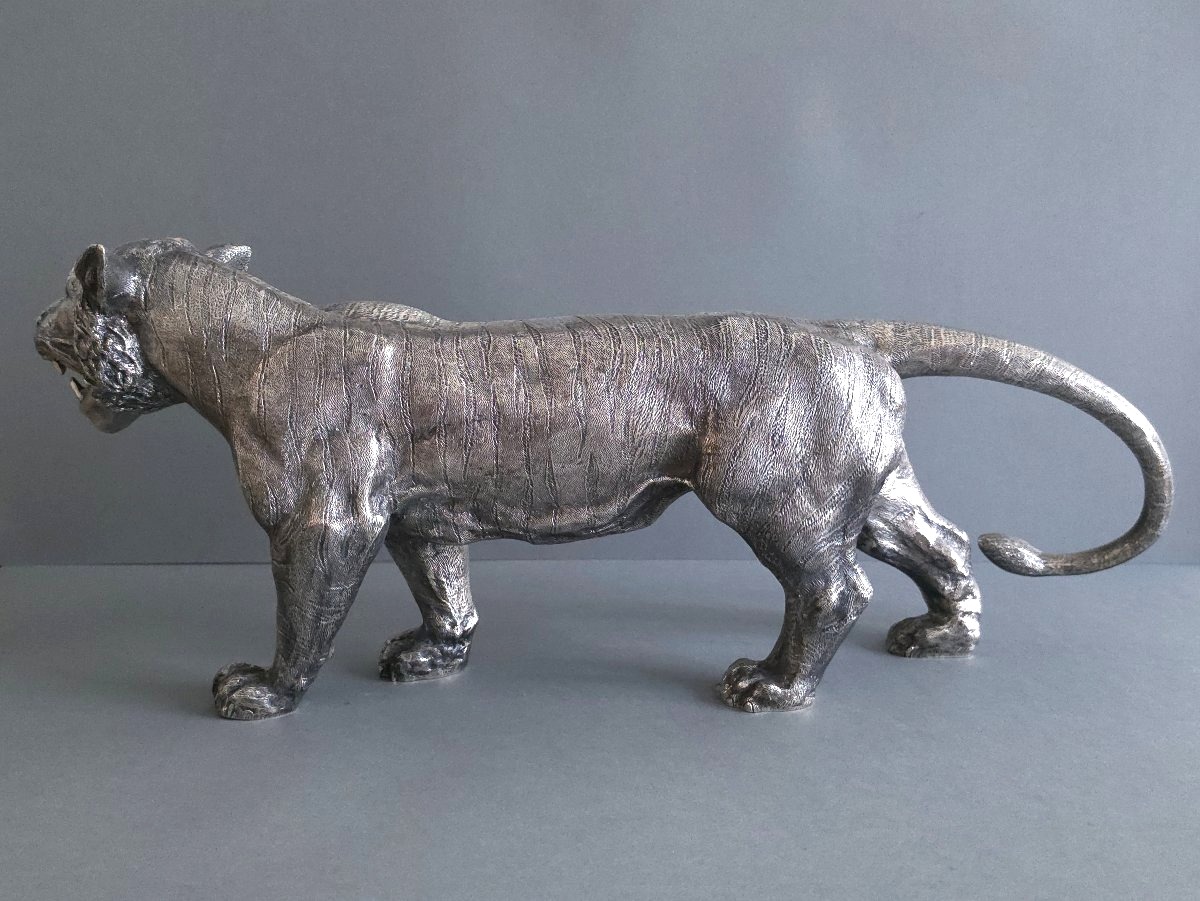 Sculpture tigre en argent massif-photo-4