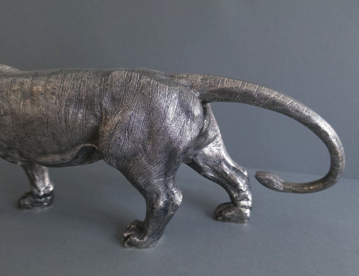 Sculpture tigre en argent massif-photo-6