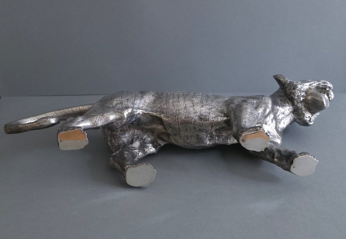 Sculpture tigre en argent massif-photo-7