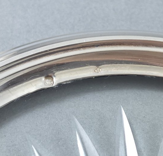 Paire de dessous de bouteille en verre et argent massif-photo-3