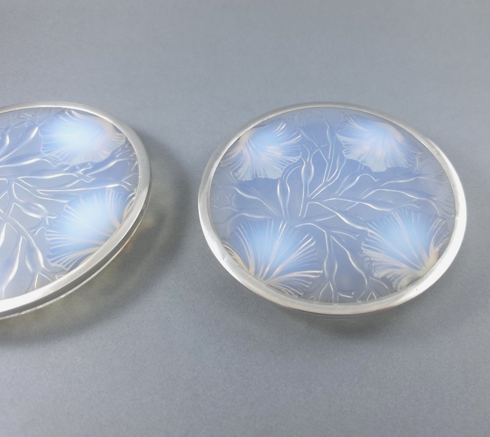Pair Of Glass And Sterling Silver Bottle Coasters-photo-3