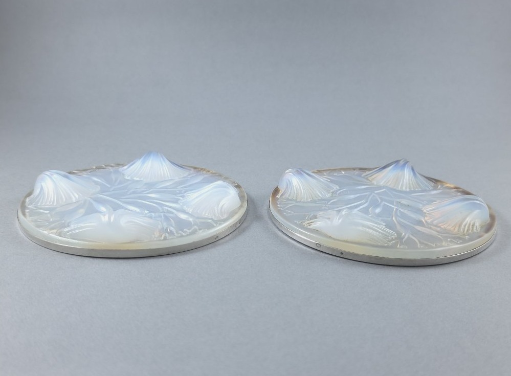 Pair Of Glass And Sterling Silver Bottle Coasters-photo-4