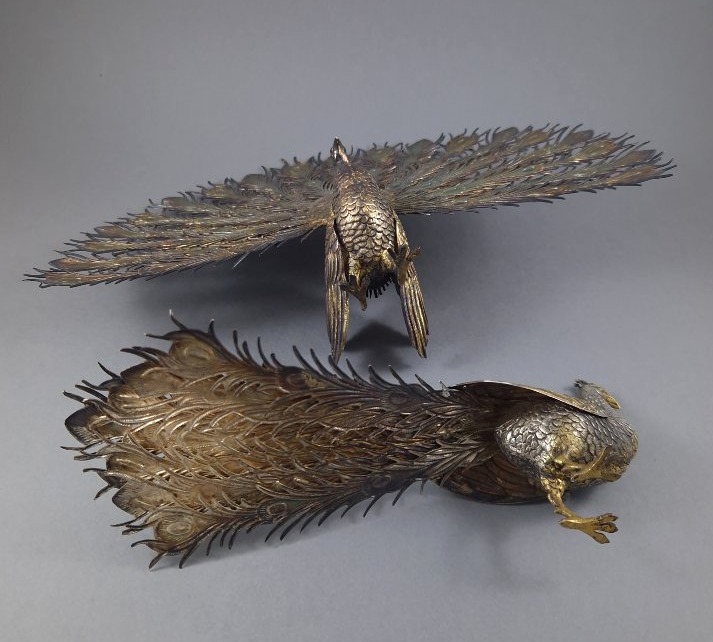 2 Peacocks Made Of Solid Silver And Vermeil -photo-1