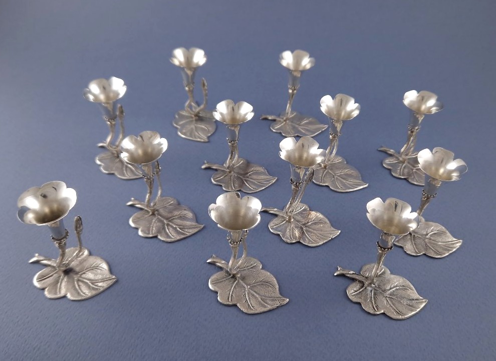 12 Sterling Silver Flower Place Card Holders-photo-2
