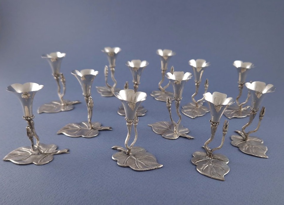 12 Sterling Silver Flower Place Card Holders-photo-4