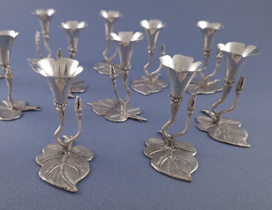 12 Sterling Silver Flower Place Card Holders-photo-1
