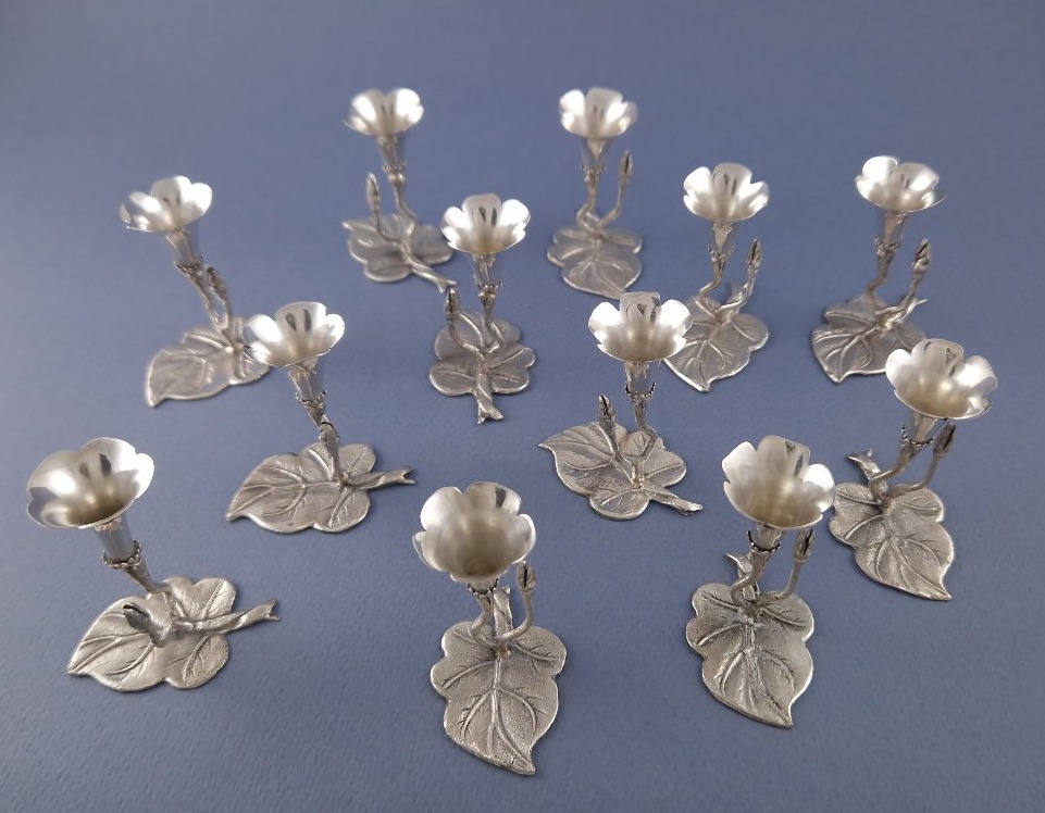 12 Sterling Silver Flower Place Card Holders-photo-2