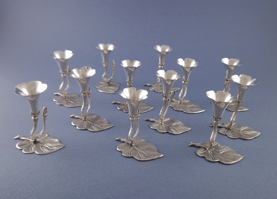12 Sterling Silver Flower Place Card Holders