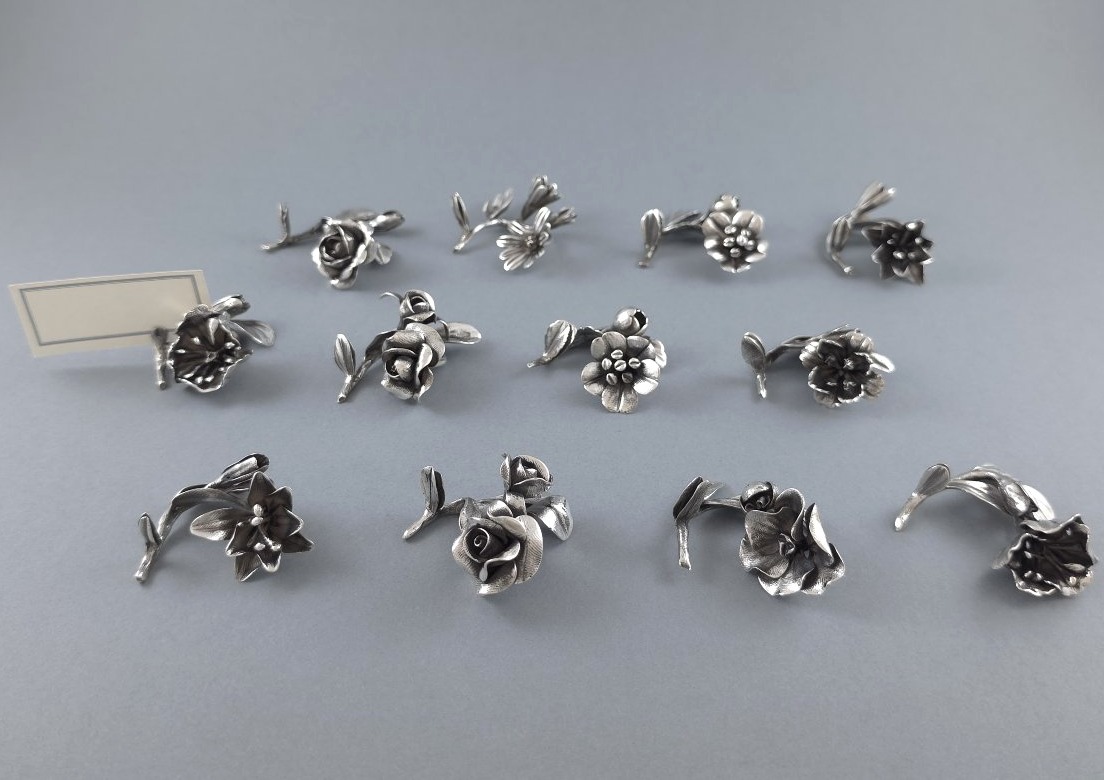 12 portes-nom fleurs en argent massif -photo-3