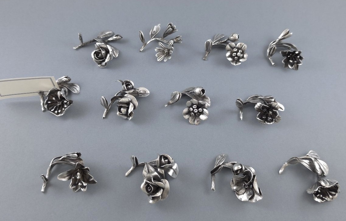12 portes-nom fleurs en argent massif -photo-1