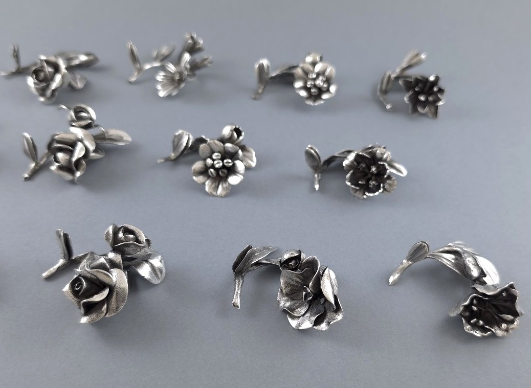 12 portes-nom fleurs en argent massif -photo-3