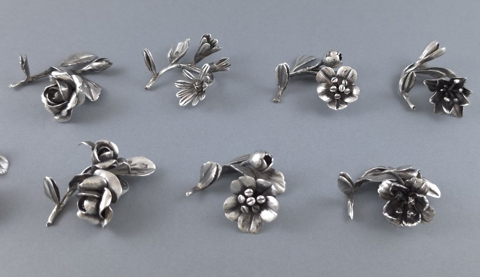 12 portes-nom fleurs en argent massif -photo-4