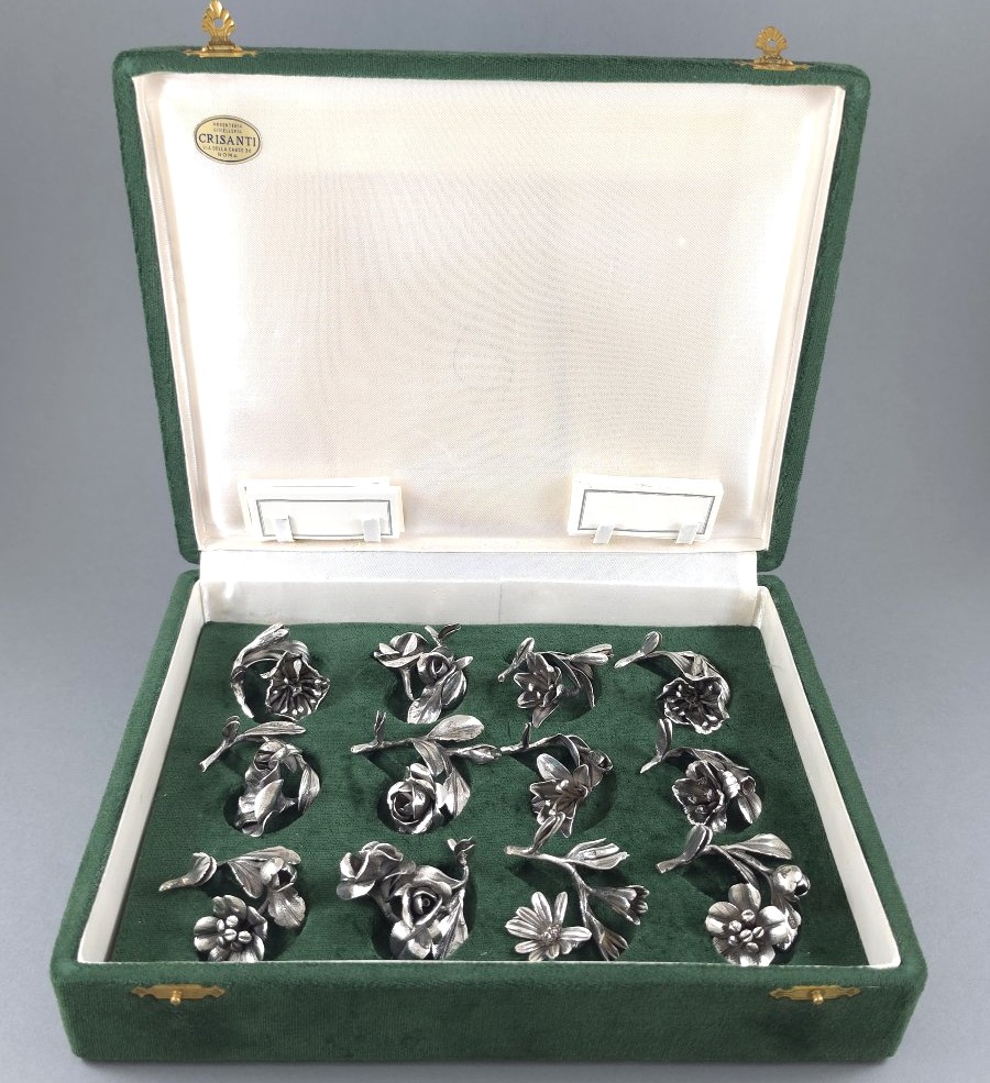 12 portes-nom fleurs en argent massif 
