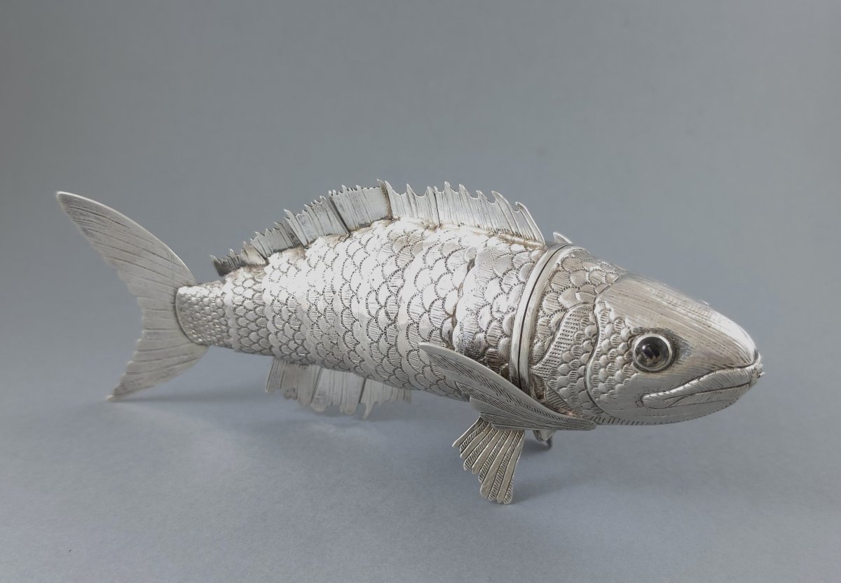 Boite poisson articulé en argent massif-photo-2