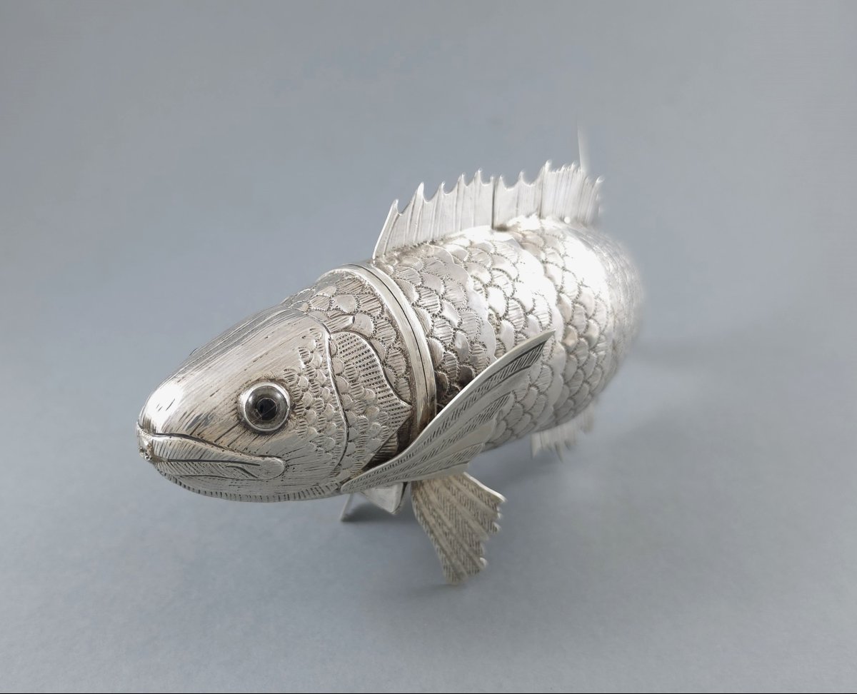 Boite poisson articulé en argent massif-photo-3