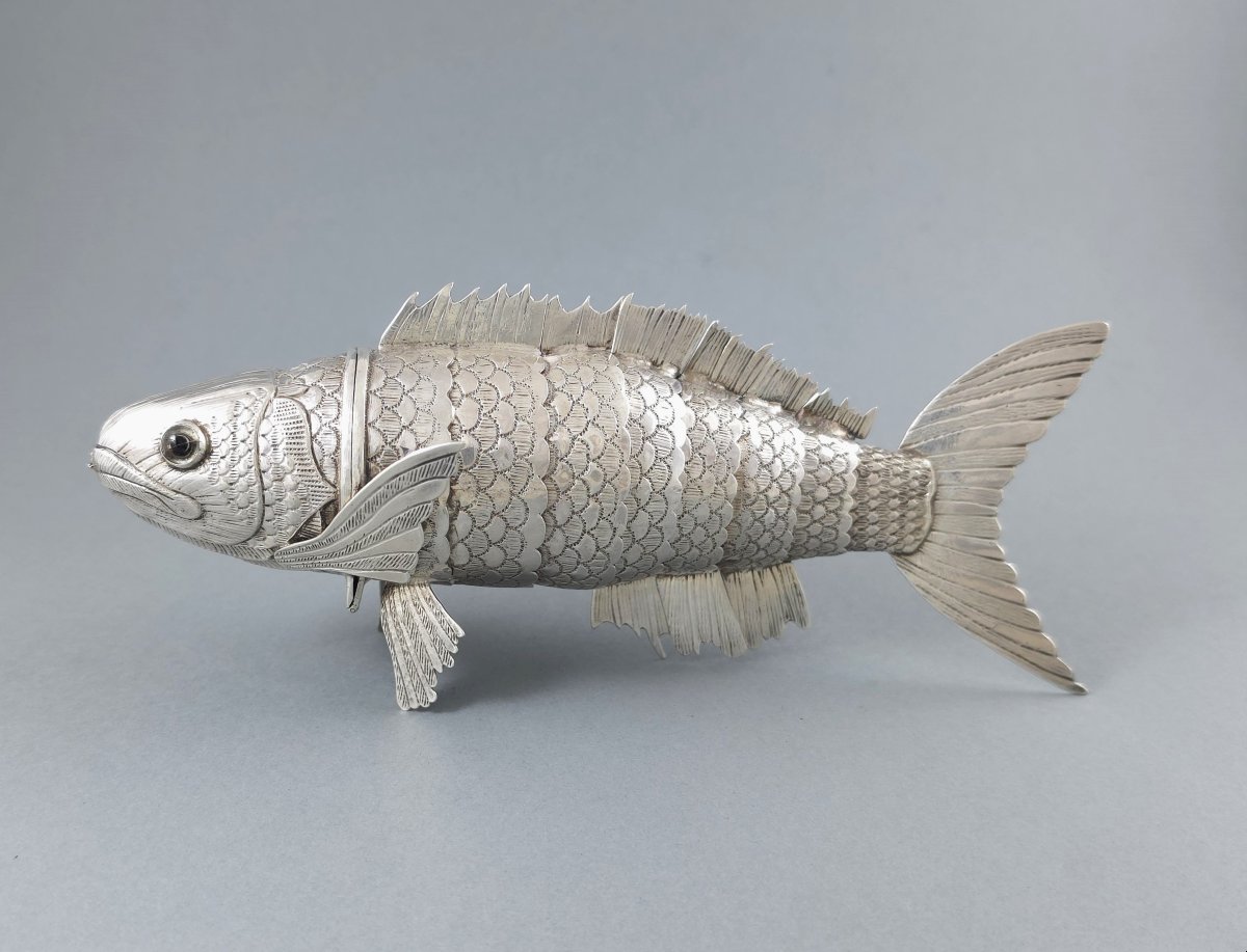 Boite poisson articulé en argent massif-photo-4