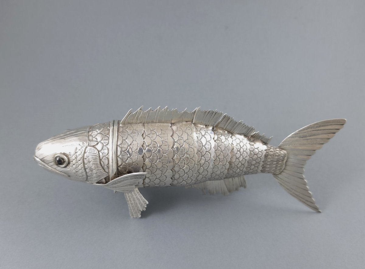 Boite poisson articulé en argent massif-photo-1