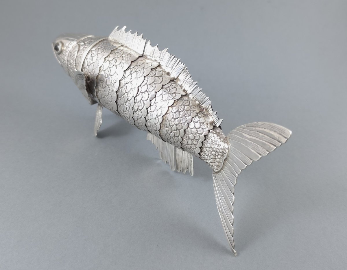 Boite poisson articulé en argent massif-photo-2