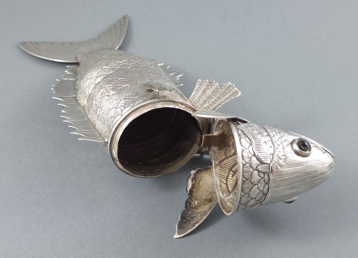 Boite poisson articulé en argent massif-photo-4