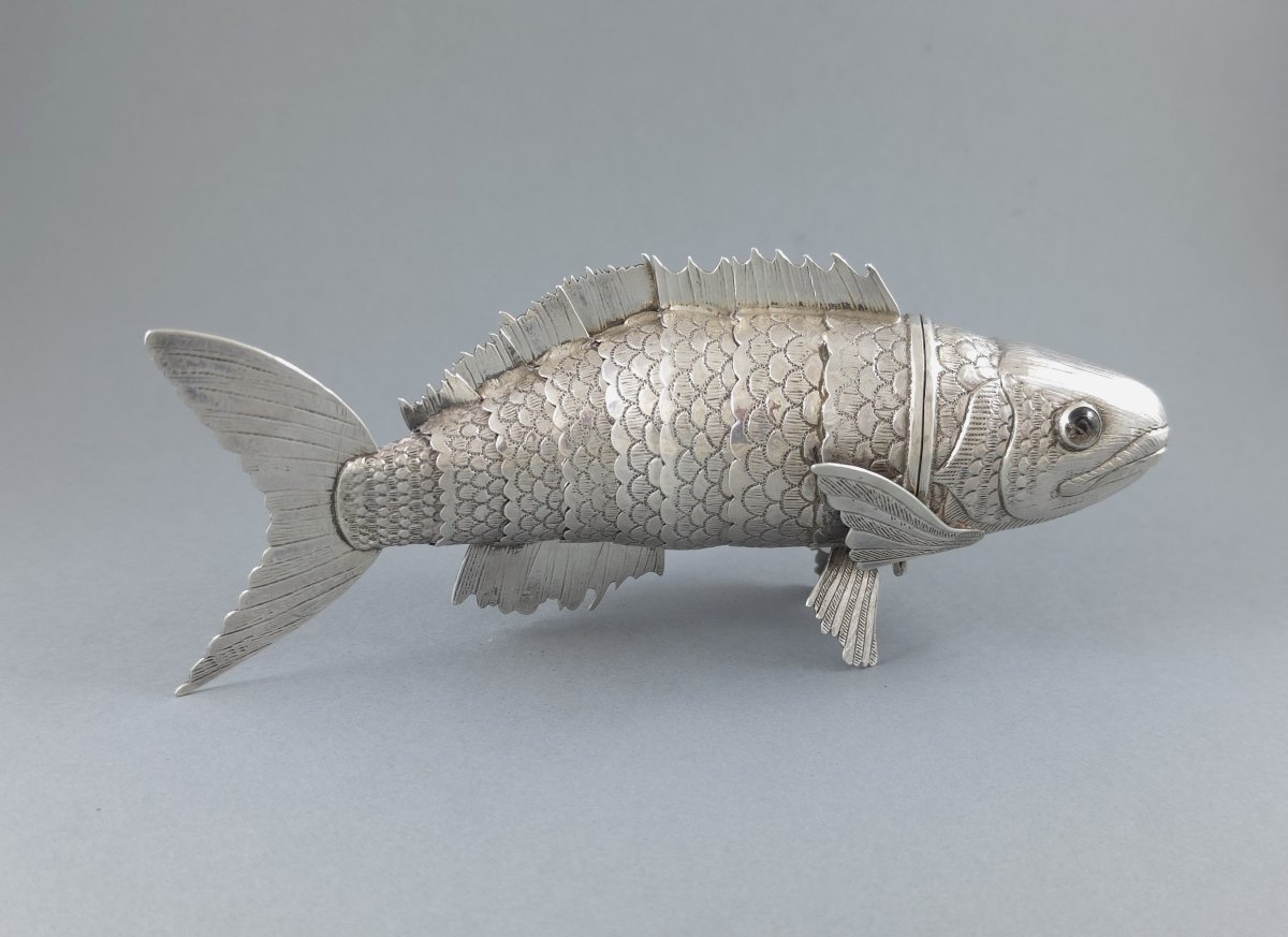 Boite poisson articulé en argent massif