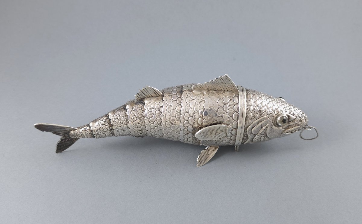 Boite poisson articulé en argent massif-photo-2