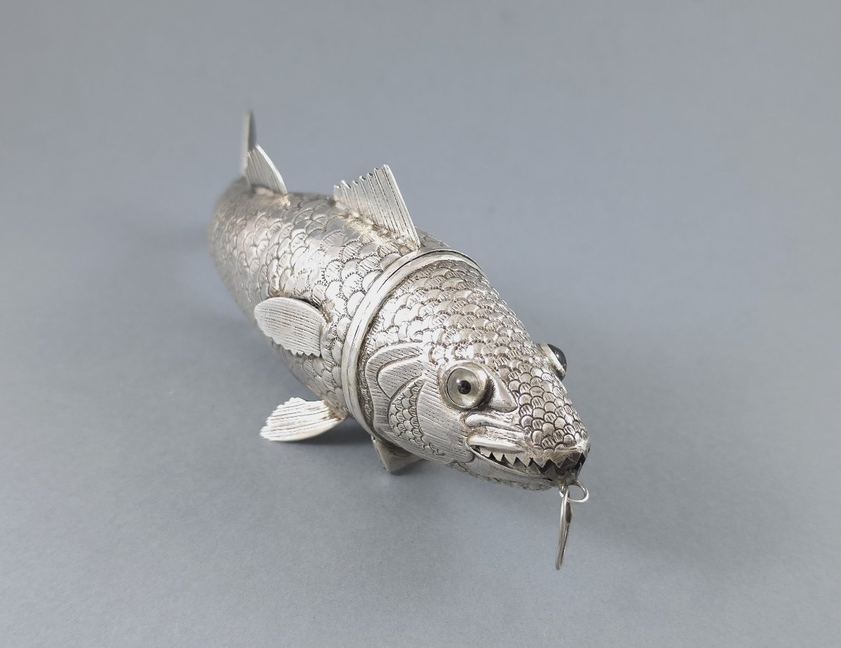 Boite poisson articulé en argent massif-photo-3