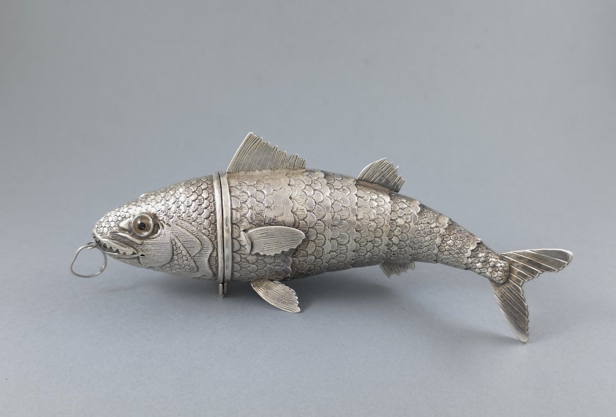 Boite poisson articulé en argent massif-photo-4