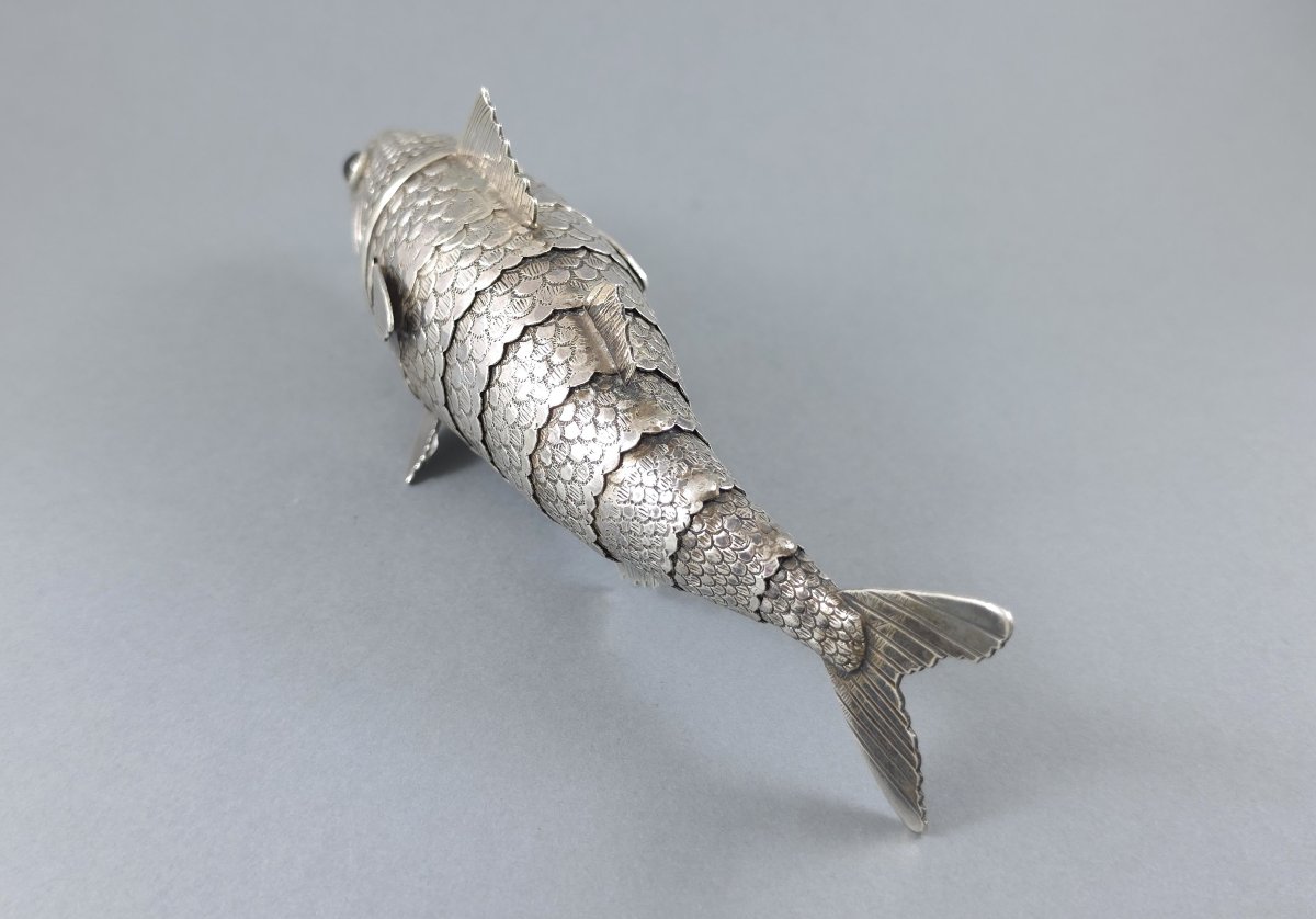 Boite poisson articulé en argent massif-photo-1