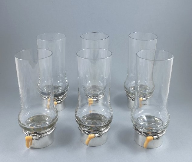 Gucci - 6 Silver-plated Metal Glasses-photo-2