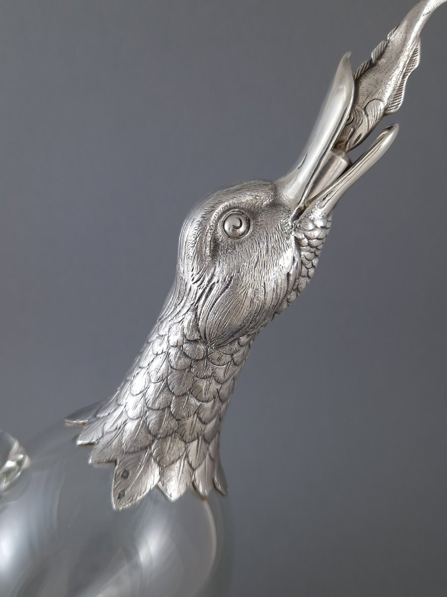 Carafe canard en verre et argent massif-photo-2