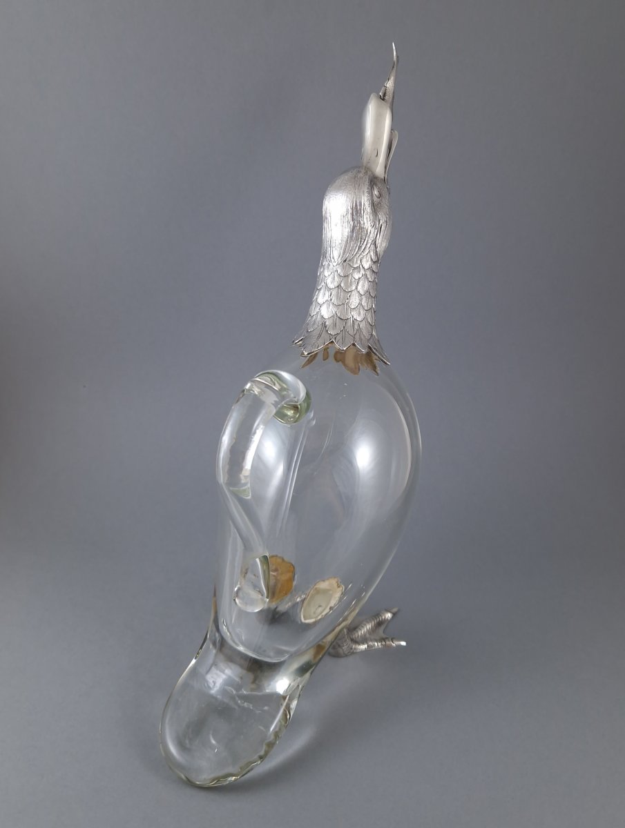Carafe canard en verre et argent massif-photo-4