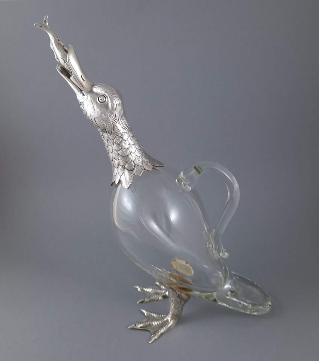 Carafe canard en verre et argent massif-photo-1