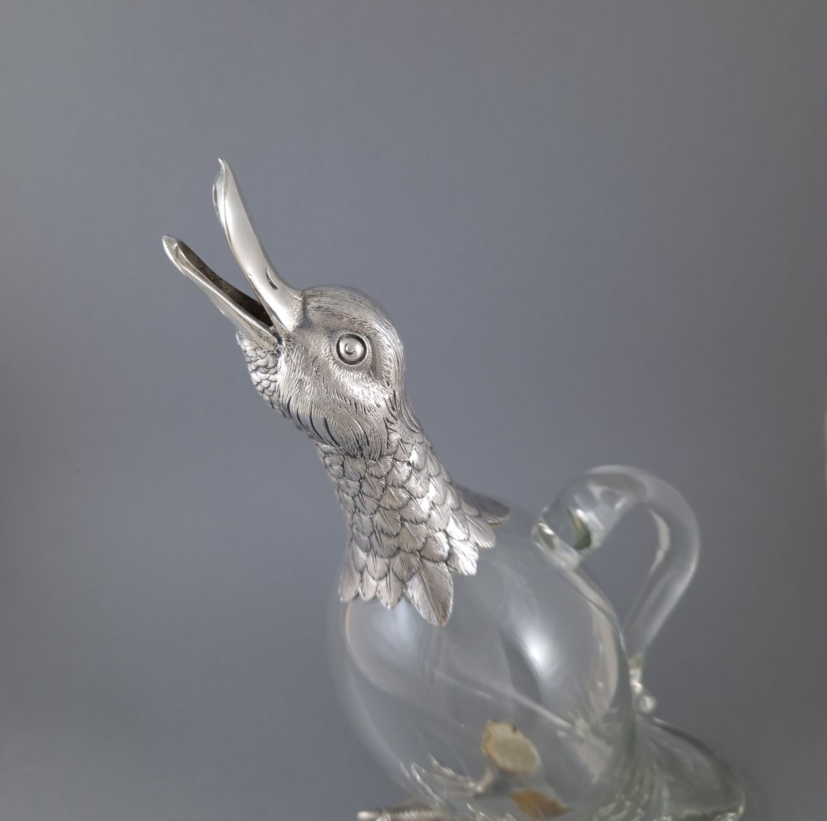 Carafe canard en verre et argent massif-photo-5