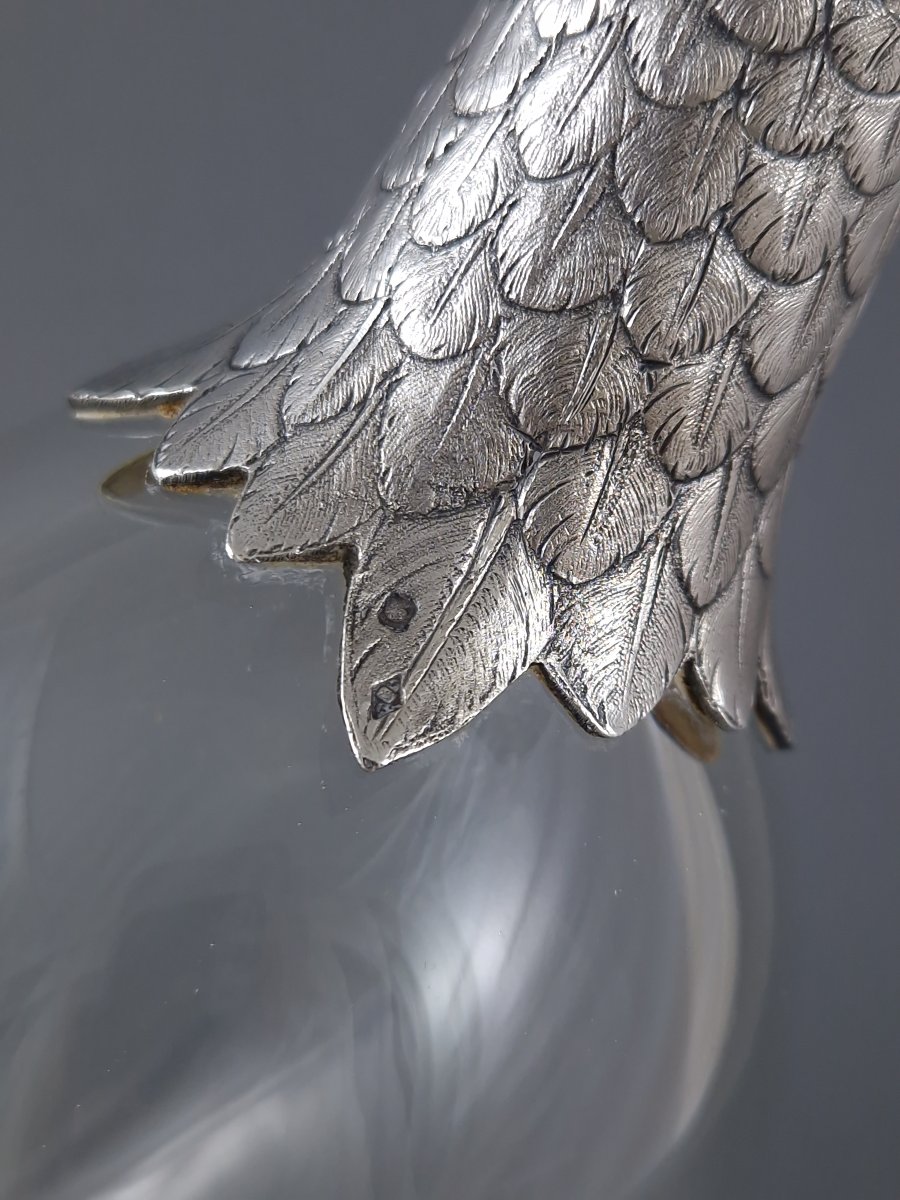 Carafe canard en verre et argent massif-photo-8